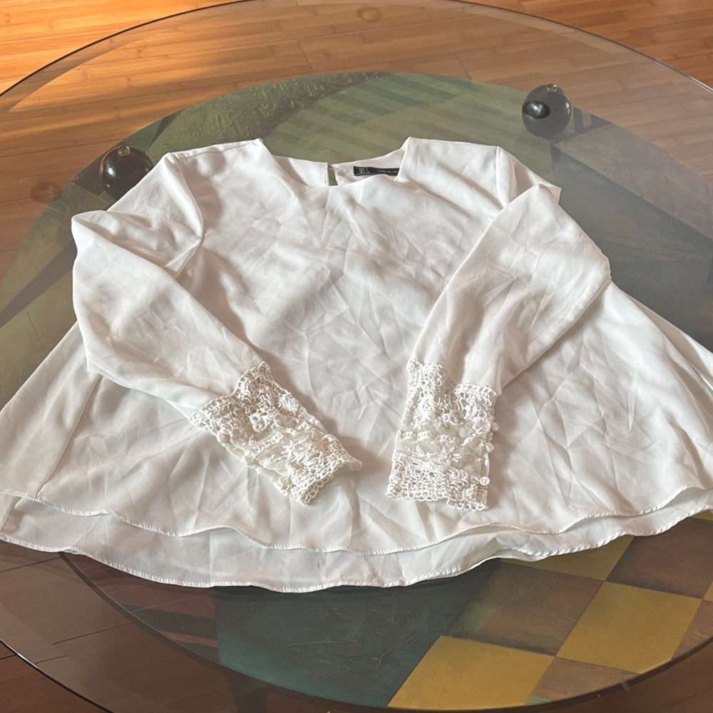 Zara Elegant White Blouse with Lace Details